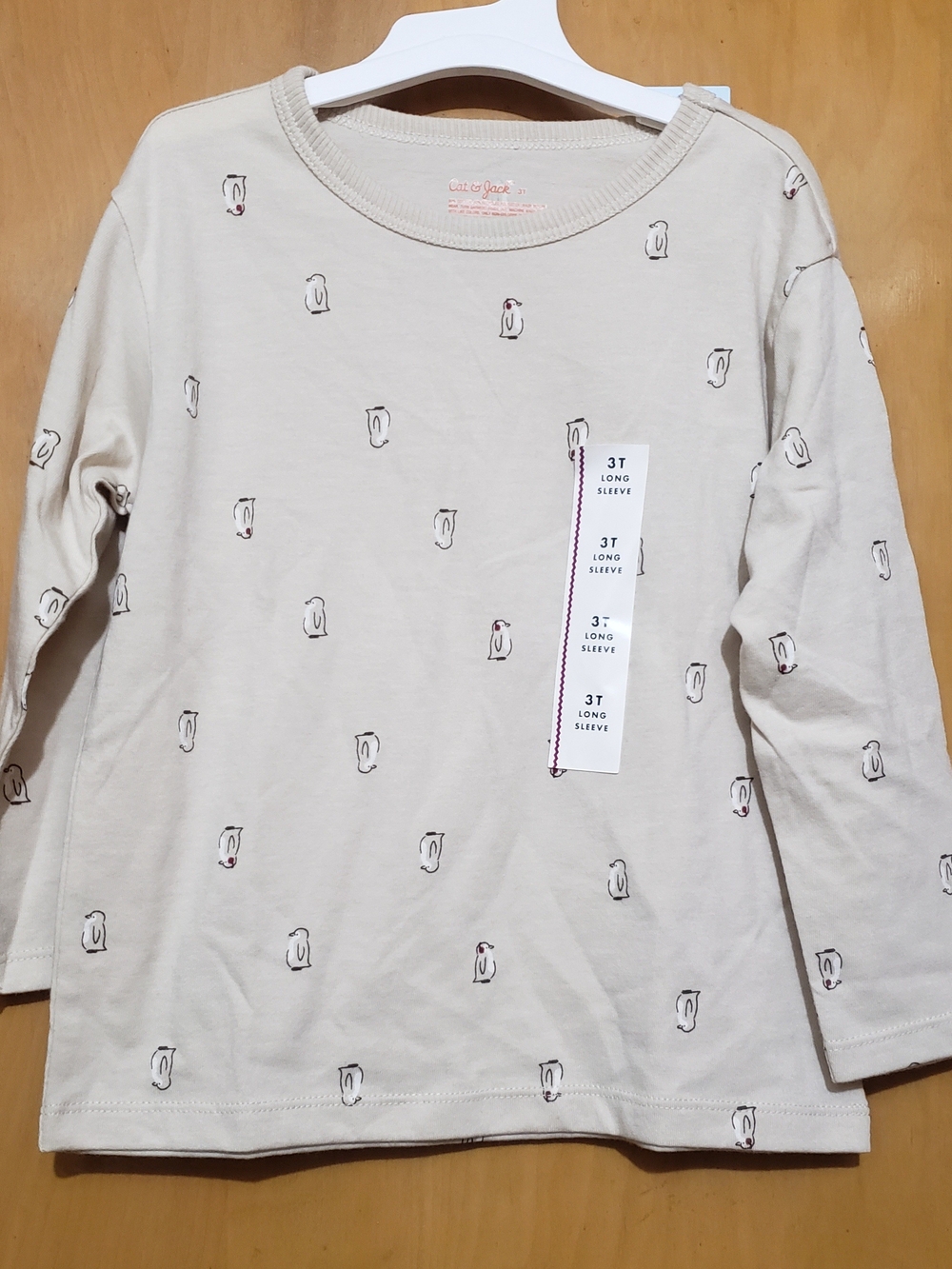 Cat & Jack Cream Penguin Print Long Sleeve Top